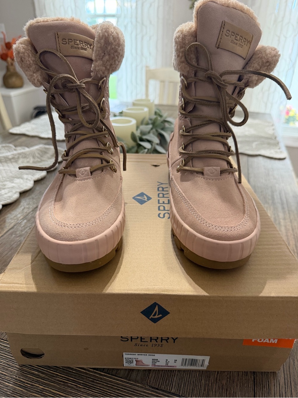 Sperry Pink Lace-Up Faux Shearling Winter Boots